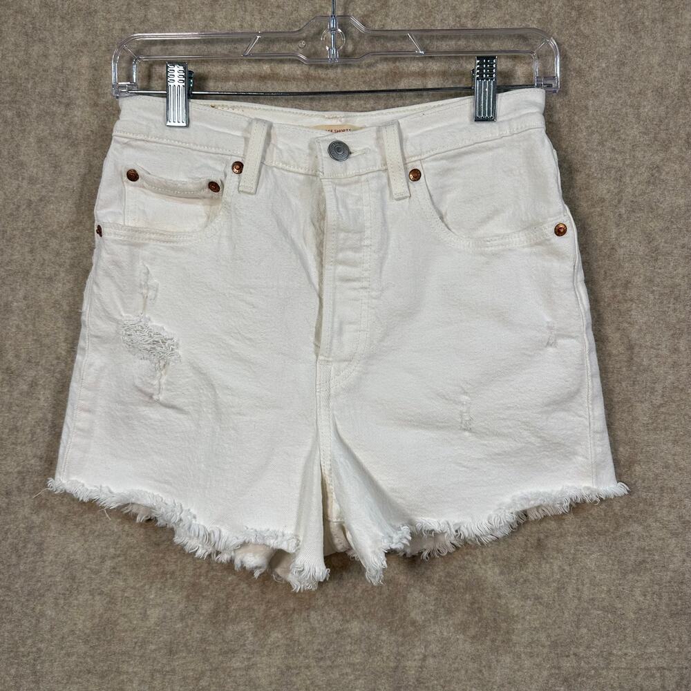 Levi's - Women's Ribcage High Rise Denim Shorts Button Fly Cream White - 27